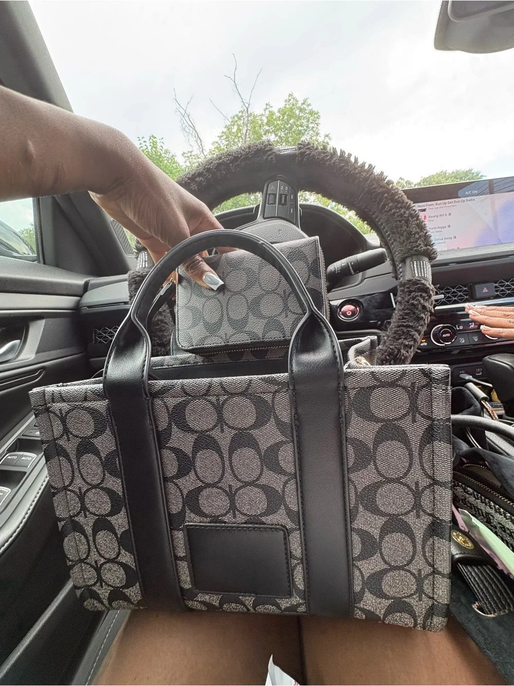 Black and Gray Signature Canvas Tote Bag